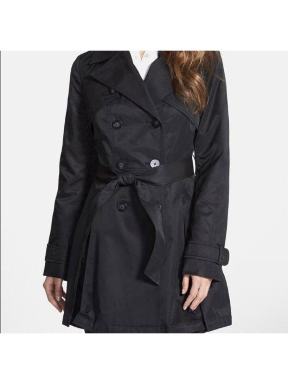 Laundry Women’s Pleated Solid Black Casual Trench Coat Size Small